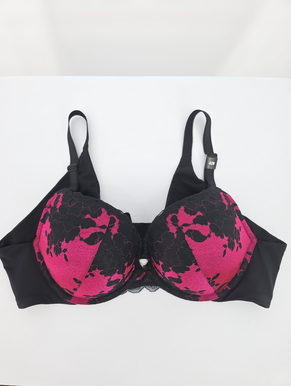 Torrid Curve 360 Push Up Plunge Bra 42B Black Pink Lace NWOT